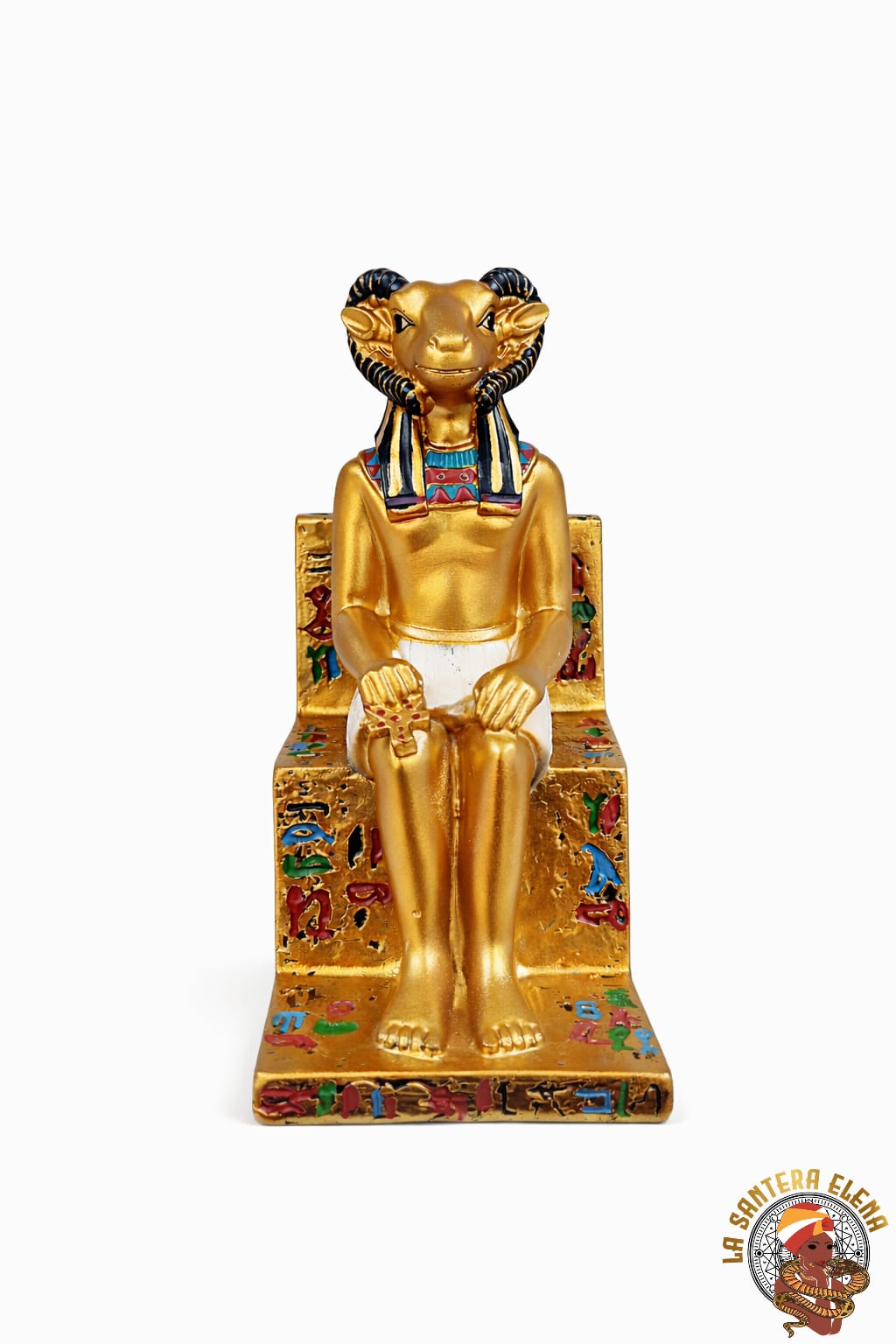 amon sentado en trono dorado 15 cm