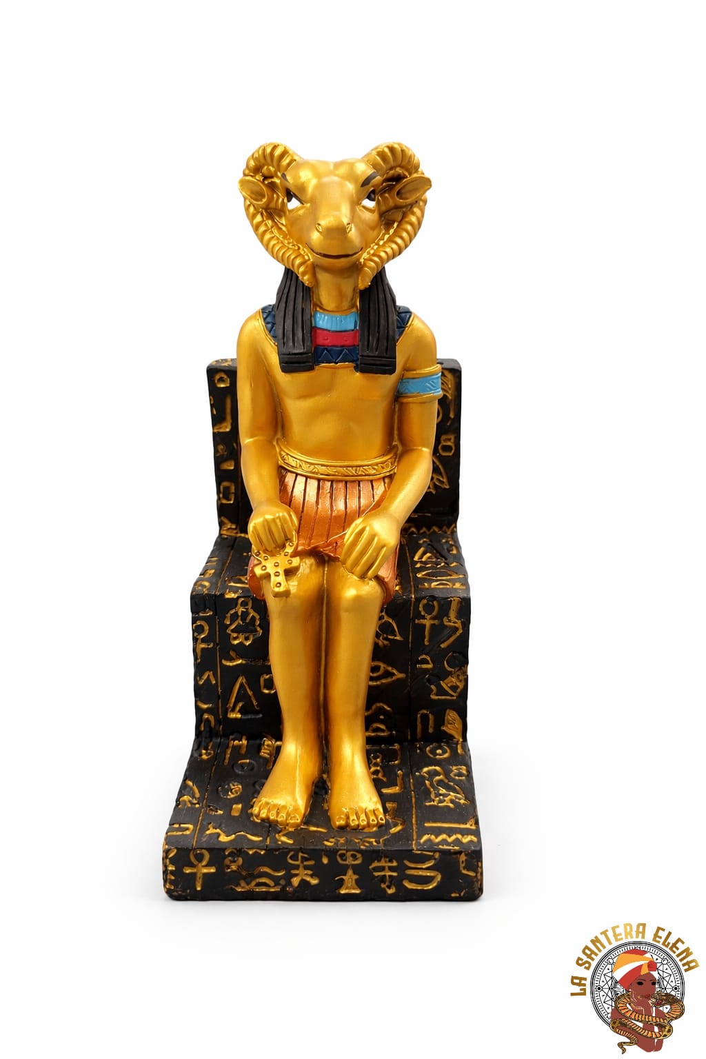 amon sentado en trono dorado 15 cm