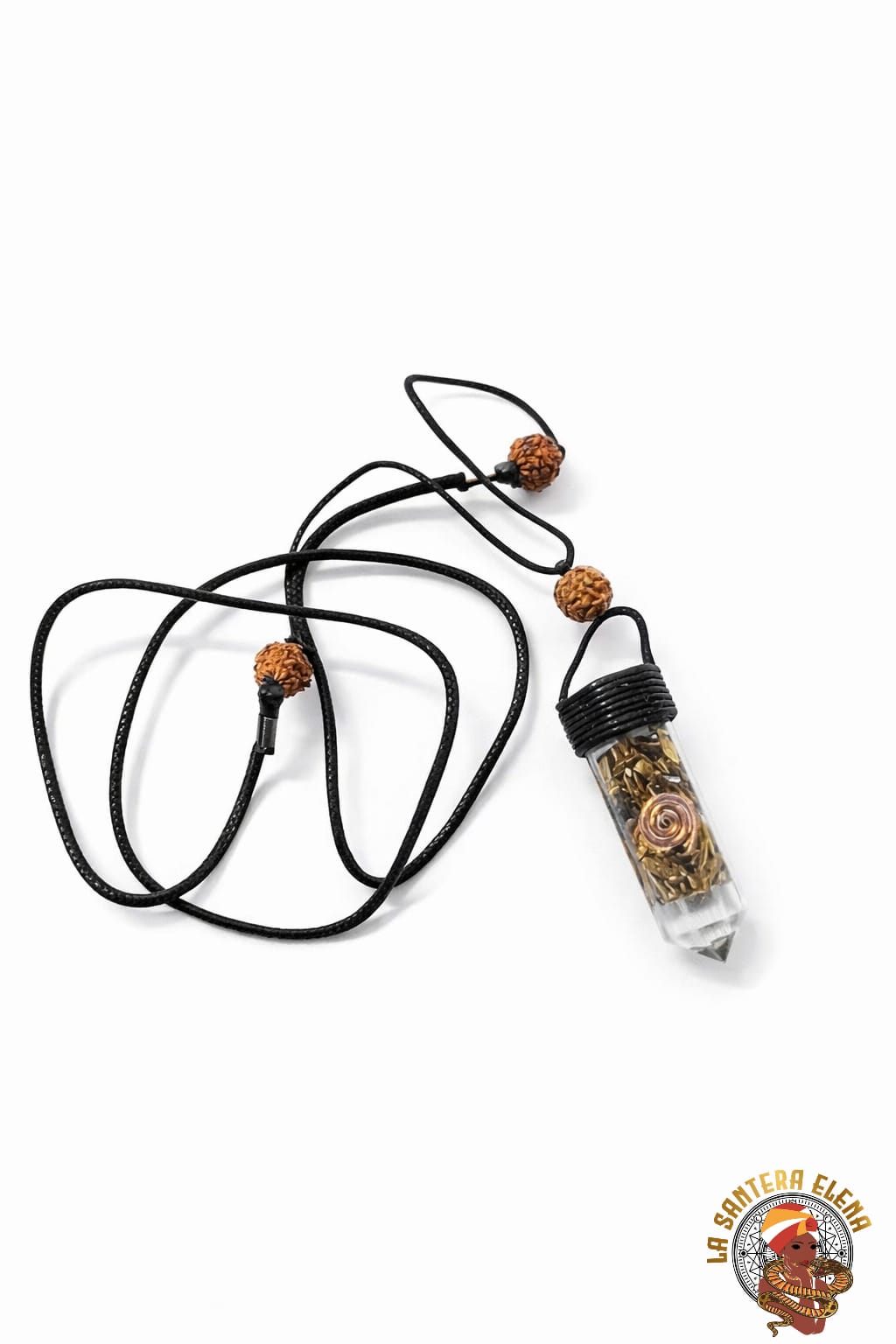 colgante punta ojo de tigre y rudraksha